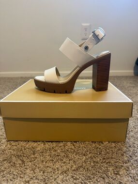 Michael Kors White Leather Platform Block Heel Sandals